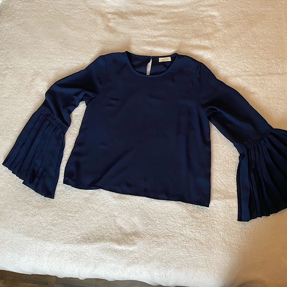 Navy Blue long pleated bell sleeves